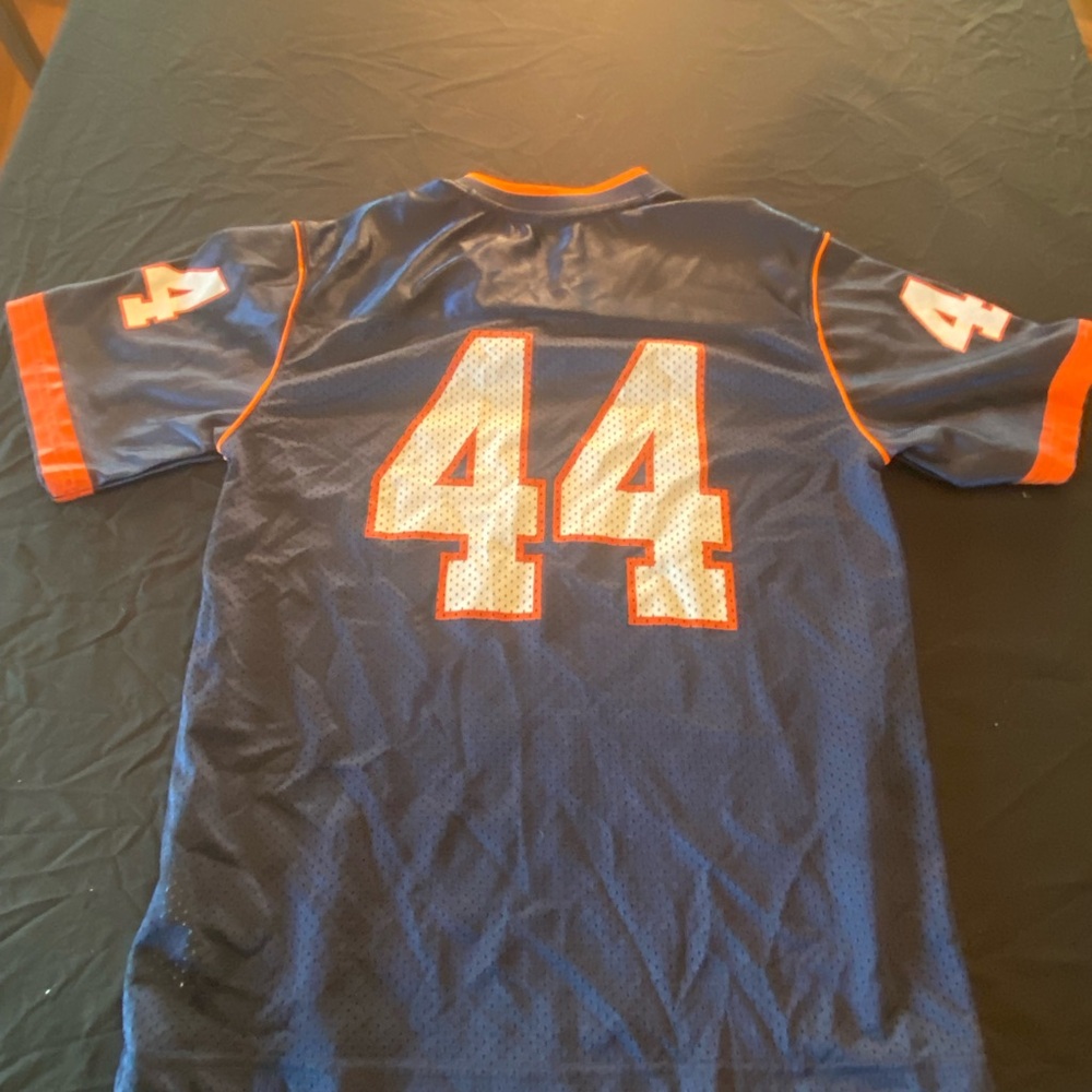 Navy Blue Mesh Number 44 Football Jersey with Orange Trim